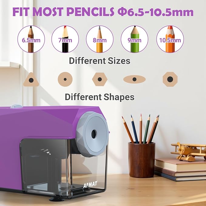 AFMAT Electric Pencil Sharpener, Fast & Hands-Free, 10K+ Uses, 5 Nibs, Fully - Image 3