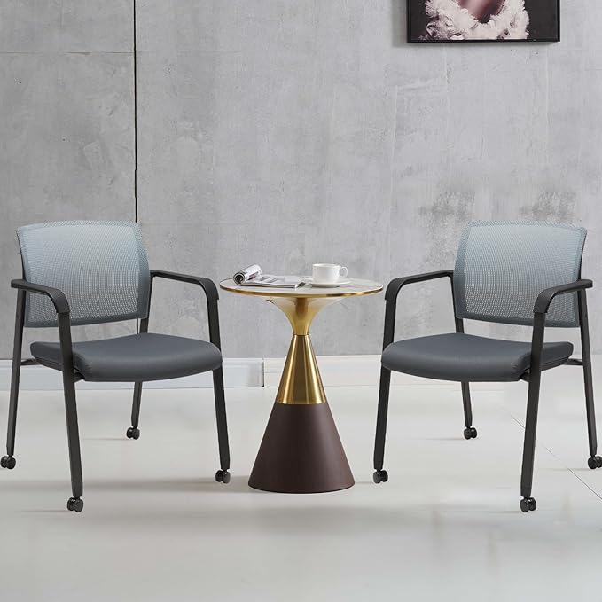CLATINA Mesh Back Stacking Arm Chairs with Upholstered Fabric Seat and Ergonomic Lumbar Support for Office School Church Guest Reception (WithWheels Gray- 4 Pack)-DeskLoop Office