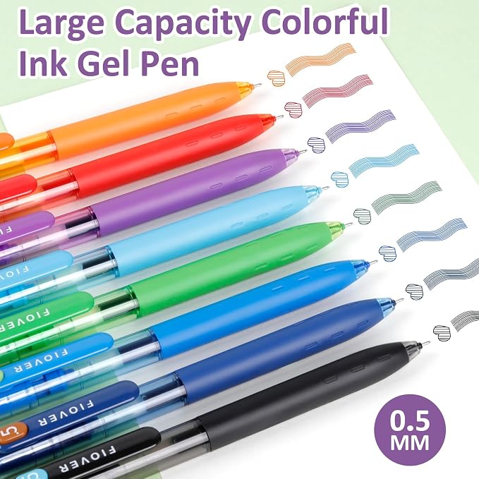 FIOVER Colored Gel Pens, 0.5mm Quick Dry Ink Fine Point Smooth Writing Colorful - Image 3