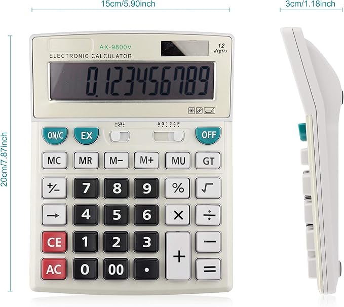 Large Computer Electronic Calculator Counter Solar & Battery Power 12 Digit Display Multi-Functional Big Button for Business Office School Calculating (HY-9800v)-DeskLoop Office