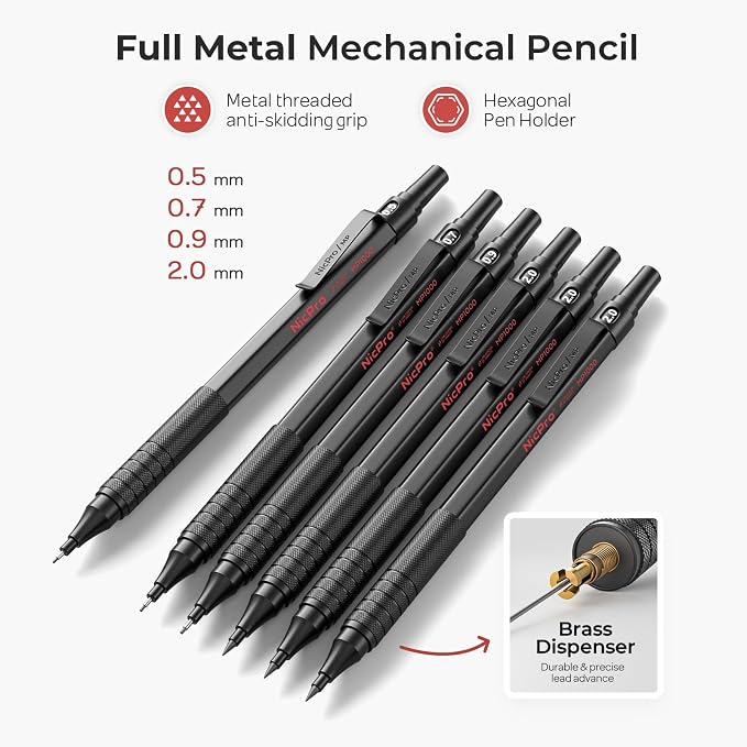 Nicpro 30PCS Black Metal Mechanical Pencil Set in Leather Case, Art Drafting - Image 2