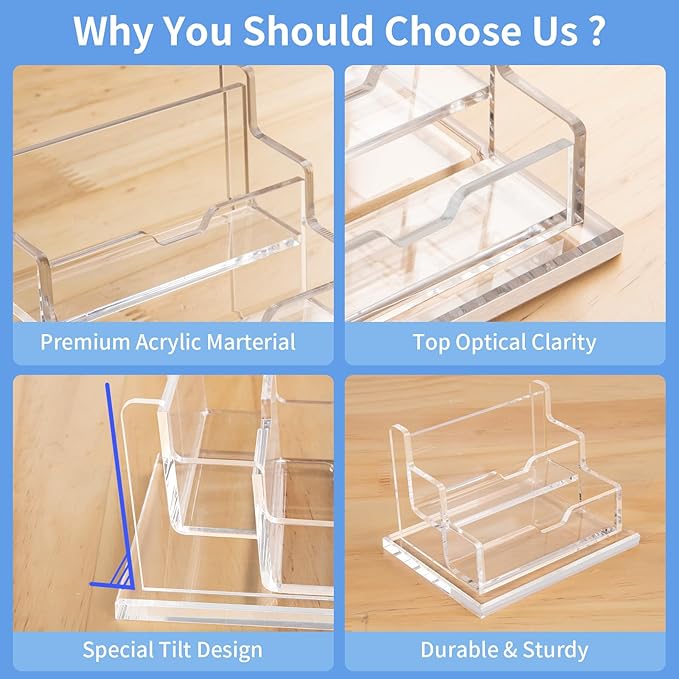 NIUBEE Clear Business Card Holder 2 Tier Acrylic Business Card Stand, 2 Slots Business Card Display for Desk Counter, 150 Card Capacity, 1 Pack-DeskLoop Office
