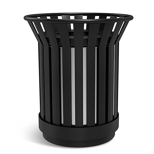 27.6IN Round Large Outdoor Trash Can, Heavy Duty Metal Slatted Garbage Can Outdoor, All Weather Resistant Commercial Garbage Cans, Waste Receptacle in Park, School, Beach, Patio Black-DeskLoop Office