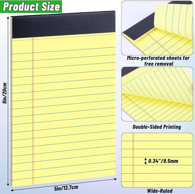 48 Pack Legal Pads Bulk, 5 x 8 Inch Yellow Notepad, Note Pads College Ruled - Image 2