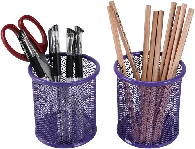 EasyPAG Pencil Holder for Desk, 2 Pack Metal Pen Organizer, Mesh Pencil Cup - Image 2