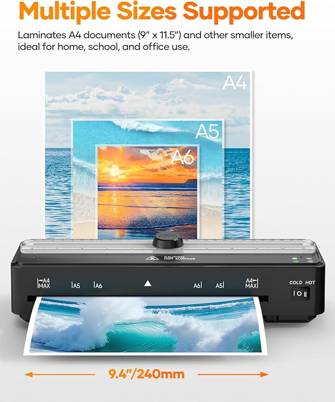 Kejector Laminator Machine, 9 Inch with 20 A4 Sheets Thermal and Cold Lamination Built in Cutter Quick Warm Up for Home Office School-DeskLoop Office