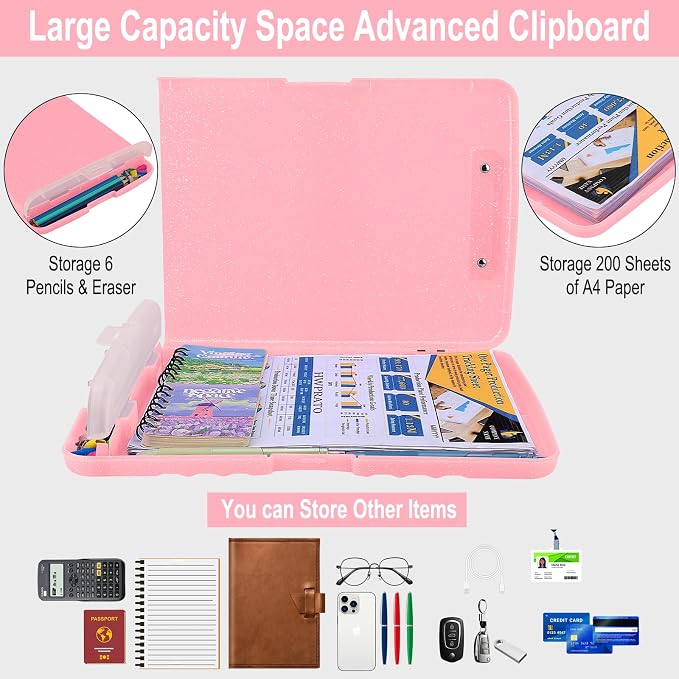HWPRATO Glitter Clipboard with Storage, Clip Boards 8.5x11 with Pen Holder - Image 3