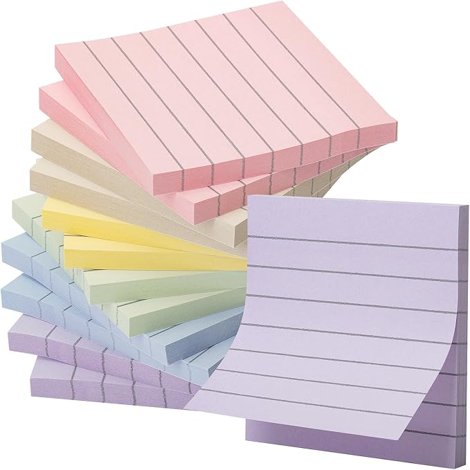 Mr. Pen- Lined Sticky Notes, 12 Pads, 60 Sheets/Pad, Morandi Color | Bulk by MrPen