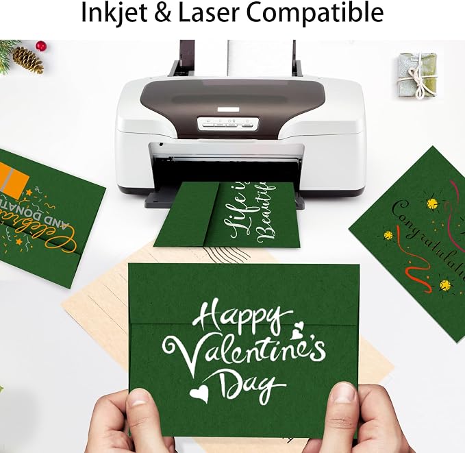 Dark Green Envelopes A2 100 Pack Self Seal, Goefun 120 GSM Printable Invitation - Image 5