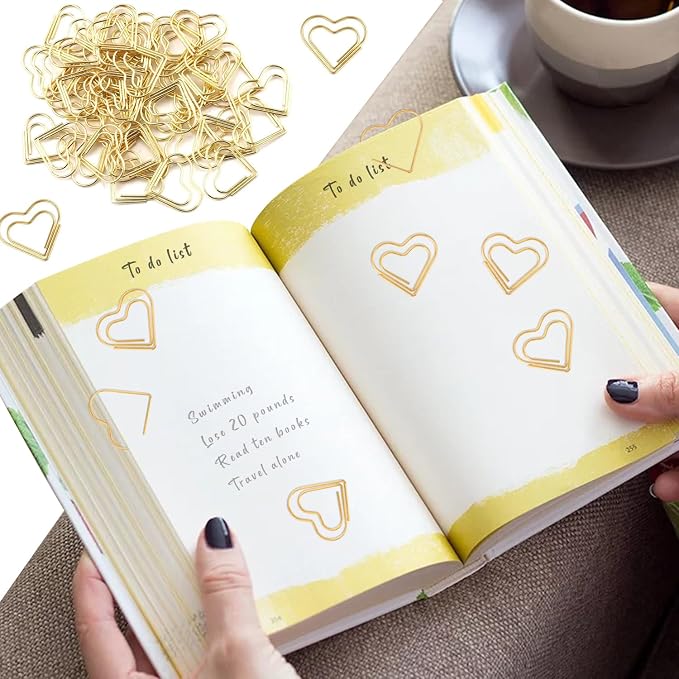 Adullpony Cute Metal Heart Paper Clips: Love Shape Gold Binder Paperclips Mini - Image 3