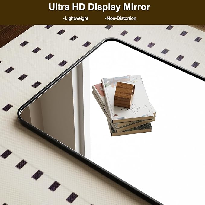 HARRITPURE 66x23 inch Rounded Full Length Mirror Aluminum Frame Mirror Full Length Floor Mirror with Stand for Living Room Bedroom Cloakroom,Black-DeskLoop Office