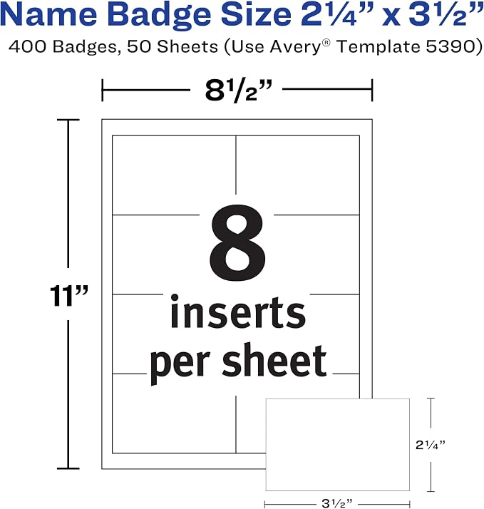 Avery Customizable Name Badge Inserts, 2.25" x 3.5", 400 Printable Name Tag - Image 4