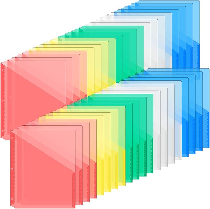 Maitys 100 Pack Binder Pockets 3 Hole Punch Clear Plastic Document Folders by Maitys