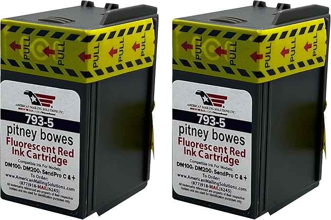 AMERICAN MAILING SOLUTIONS INC. | 2-Pack | PB 793-5 Replacement Red Fluorescent Ink Cartridge for Postage Meters DM100i, DM125i, DM150i, DM175i, DM200L, DM225, SendPro 300, C200, C300, C400, C425-DeskLoop Office