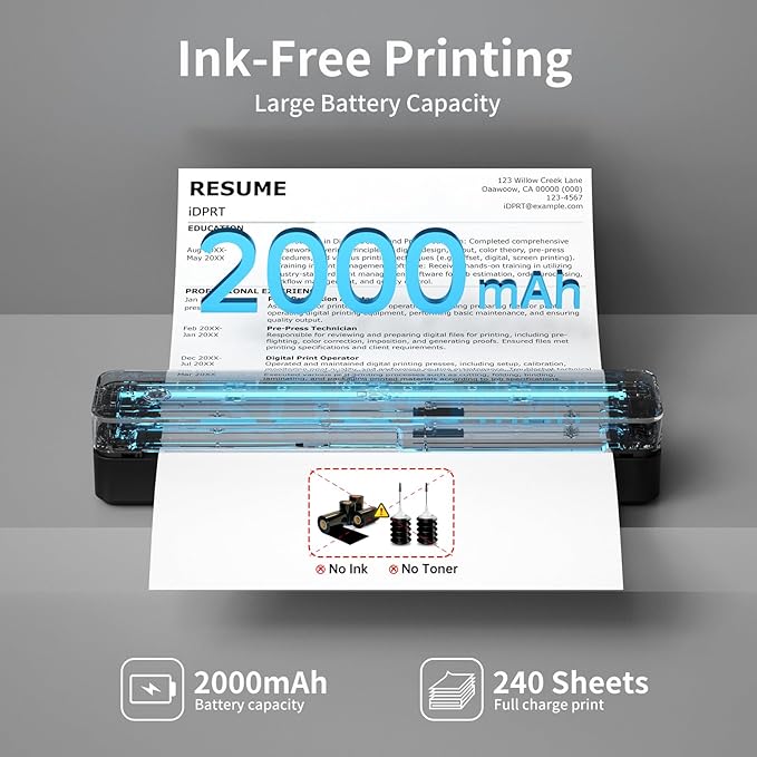 iDPRT Portable Printer Wireless for Travel, Inkless Bluetooth Thermal Printers for Home,Office,Vehicles203DPI,Supports 8.5" x 11" US Letter&A4 A5 Size,Compatible with Android and iOS Phones&PC-DeskLoop Office