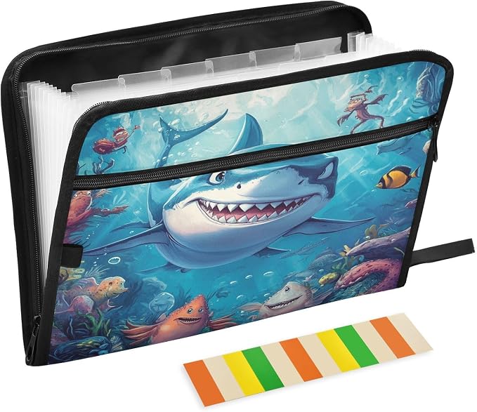 Cartoon Shark in Ocean Accordion File Organizer Expanding Document Folder by Unknown