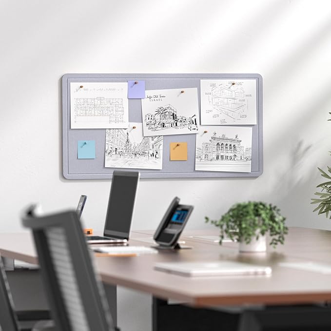 MaxGear Bulletin Board 35" x 17.5", Foldable Small Felt Board Vision Board Supplies, Cork Board for Office, Home, School, Pin Boards for Walls Decorative Picture Framed Display Board Gray-DeskLoop Office