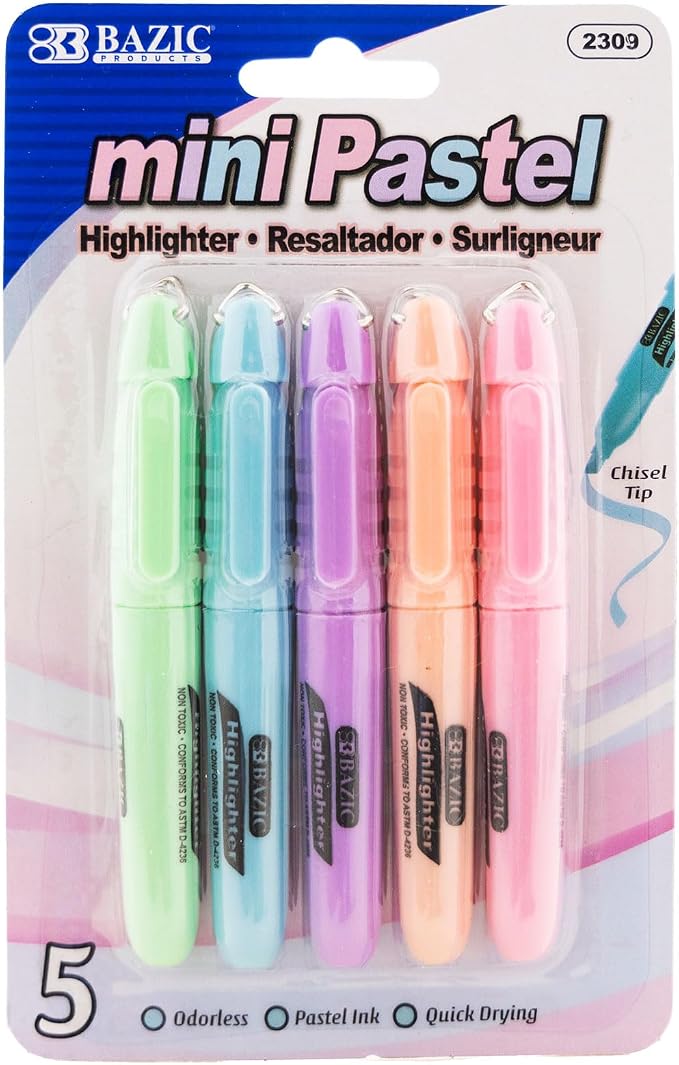 BAZIC PRODUCTS Mini Pastel Highlighters, Chisel Tip, 144-Case | Quick-dry by BAZICProducts