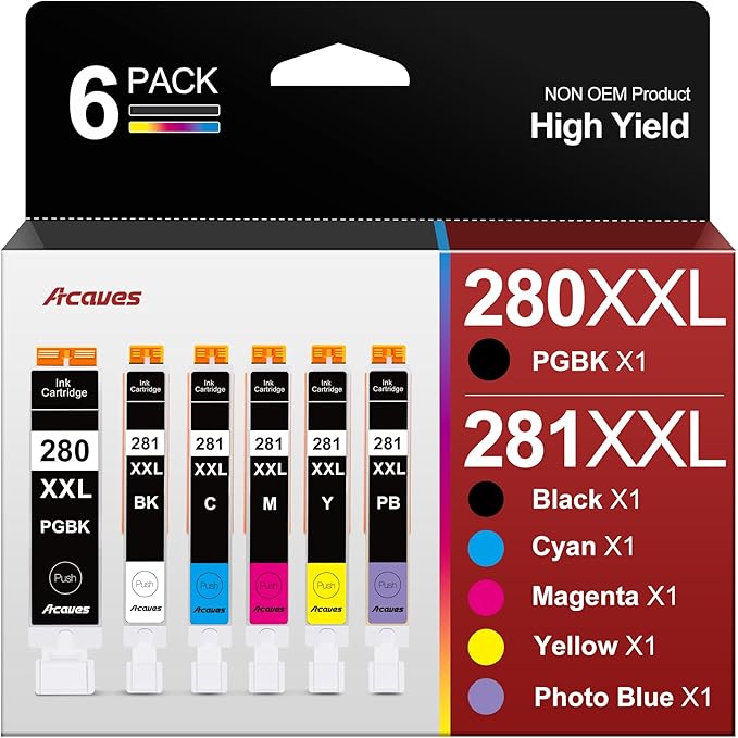 PGI-280XXL/CLI-281XXL for Canon Ink 280 281 Replacement for Canon TR8620 Ink Cartridges High Page Yield Work for PIXMA TR8620 TR8620A TR7520 TS8220 TS6120, 6 Pack PGBK/PB/Black/Cyan/Magenta/Yellow-DeskLoop Office