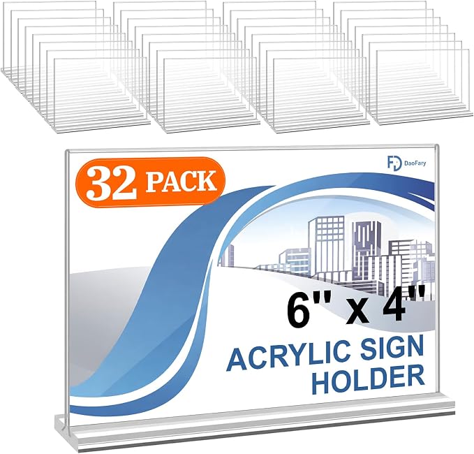 Daofary Acrylic Sign Holder 4 x 6 Horizontal, 32 Pack Double-Sided Stand up by Daofary