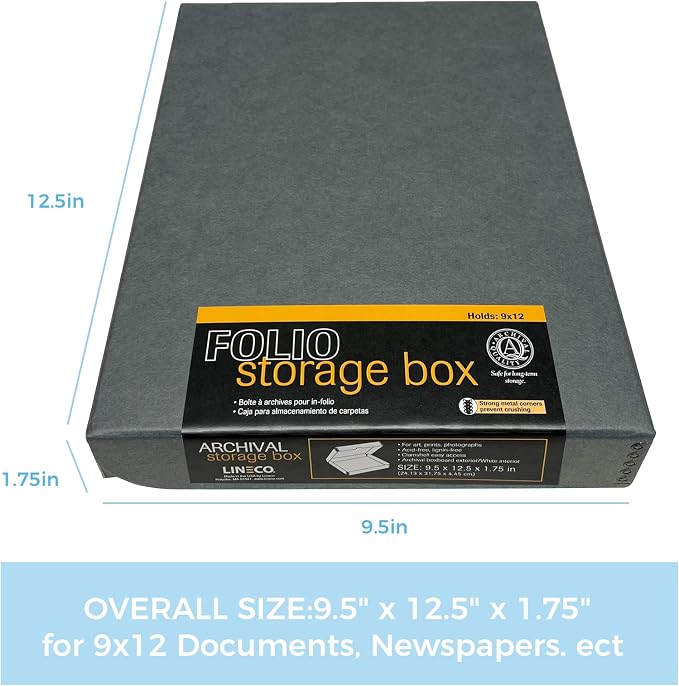 Lineco, 9x12 Gray Clamshell Archival Folio Storage Box, 1.75 Depth, - Image 2