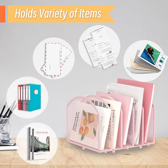 MINDEPOT Desk File Organizer 5 Sections Desktop Organizer File Sorter Office - Image 5