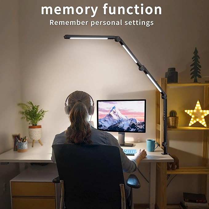 LED Desk Lamp with Clamp & Flexible Arm - 3 Light Sources, 4 Color Modes & 5 Brightness Levels, Eye-Caring Table Light with Memory Function-DeskLoop Office