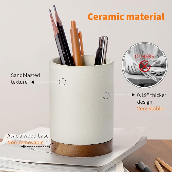 Ceramic Pen Holder for Desk, Pencil Cup Organizer and Makeup Brush Holder - Image 5