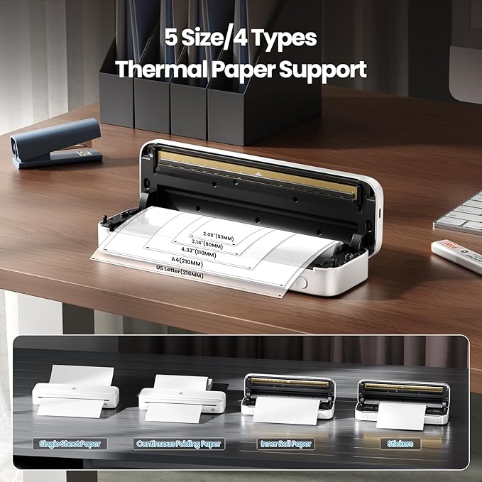 Phomemo Portable Printers Wireless for Travel [Upgraded],M834 Bluetooth Thermal Printer 8.5" x 11"& A4 Size,Inkless Mobile Printer with Carry Case for Travel,Office,School,Car,Home,White-DeskLoop Office