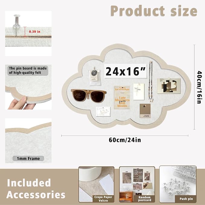 Cute Cloud Felt Board for Wall 24 x 16 Inch, Foldable Vision Board Kit - Image 6