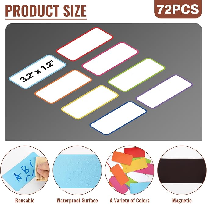 72 Pcs Dry Erase Magnetic Labels Border, 3.2" x 1.2" 8 Colors | Reusable - Image 4