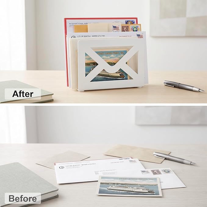 MyGift White Metal Desktop Mail Holder - Image 5