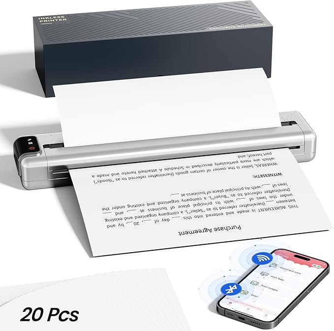 Phomemo Q302 Upgraded Portable Printers Wireless for Business, Ultra-Small Bluetooth Printer for Mobile Printing, 2400mAh Battery can Reverse Charging, 300dpi Inkless Printer Support 8.5X11 US Letter-DeskLoop Office