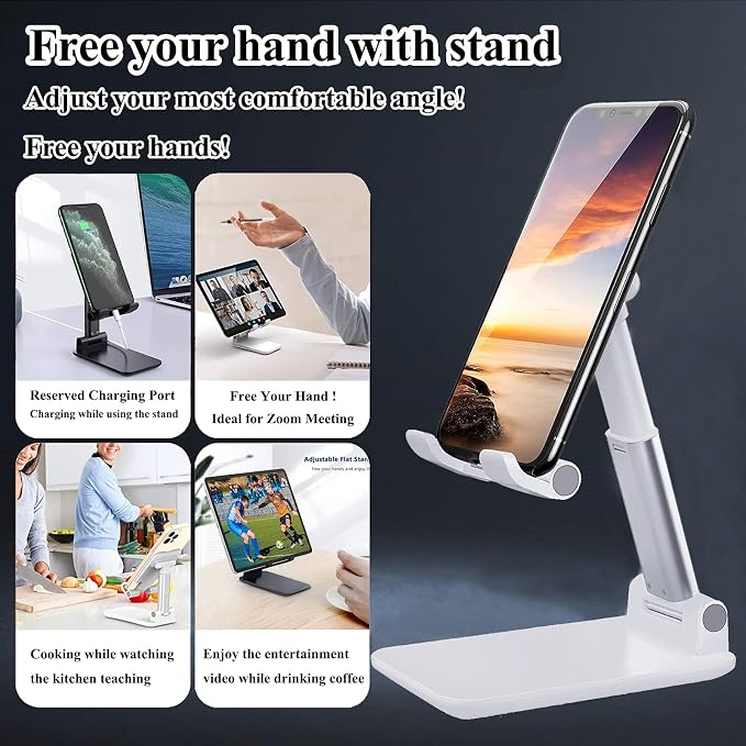 Meetuo 2 Pcs Cell Phone Stand for Desk, Adjustable & Foldable Phone Holder | - Image 3
