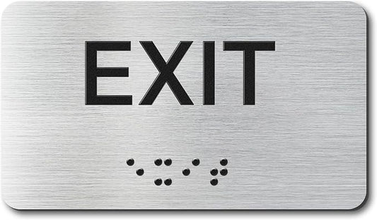 Exit Signs with Raised Text & Grade 2 Braille, Brushed Aluminum/Silver Finish by EliteSign