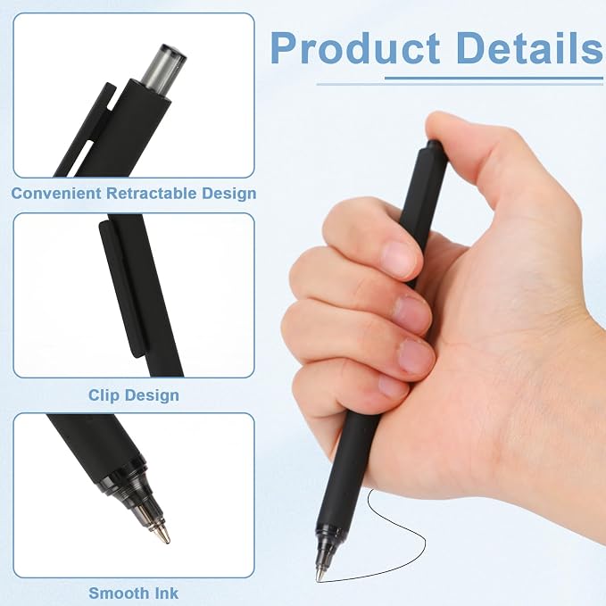 WY WENYUAN 100 Pcs Black Pens Bulk, 1.0mm Bold Point Quick Drying Ballpoint Pens - Image 2