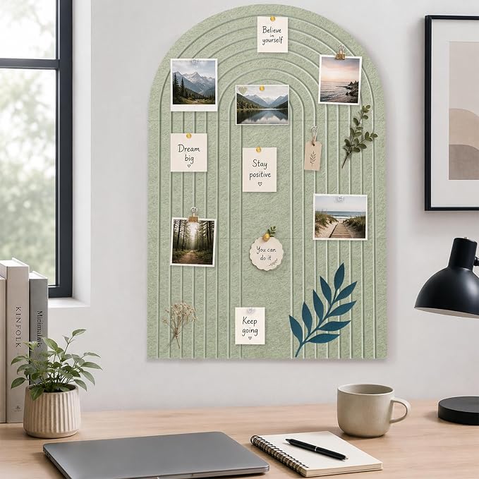 Large Arched Felt Bulletin Board, Sage Green Stylish Sized 36" x 24" Cork Board - Image 6