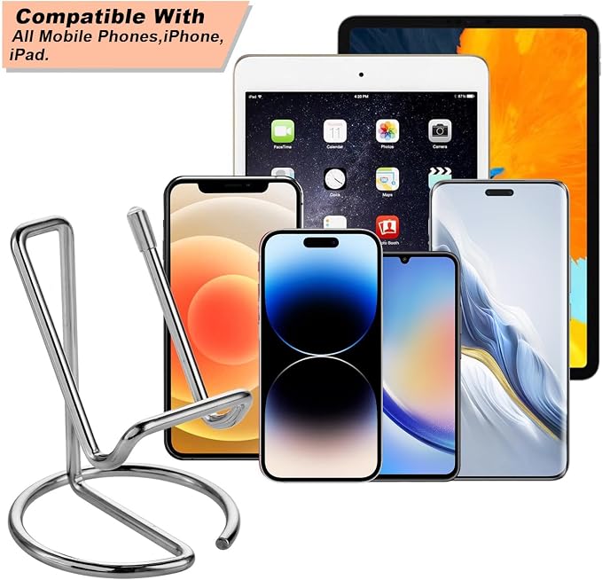 ROPOSY Cell Phone Stand for Desk, Cute Metal Silver Cell Phone Stand Holder - Image 3