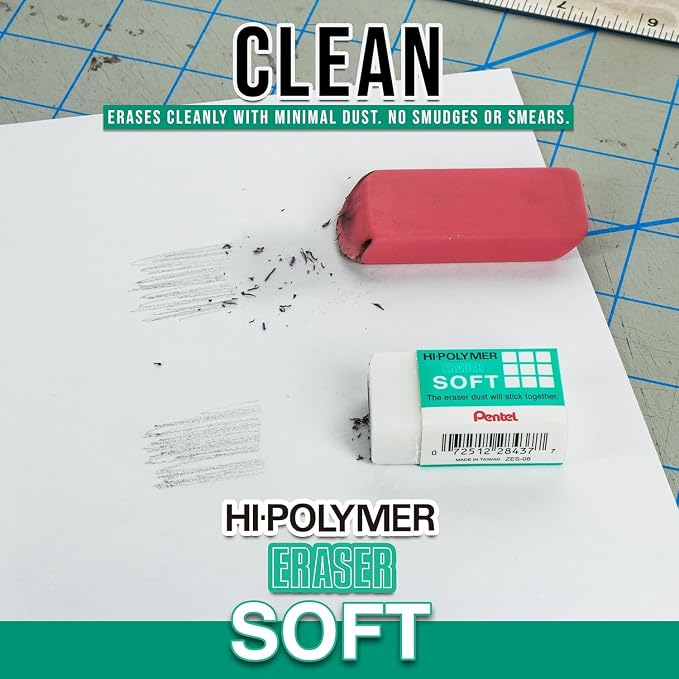 Pentel Clean Eraser, No Mess- No Residue, Hi-Polymer Soft Erasers - Image 3
