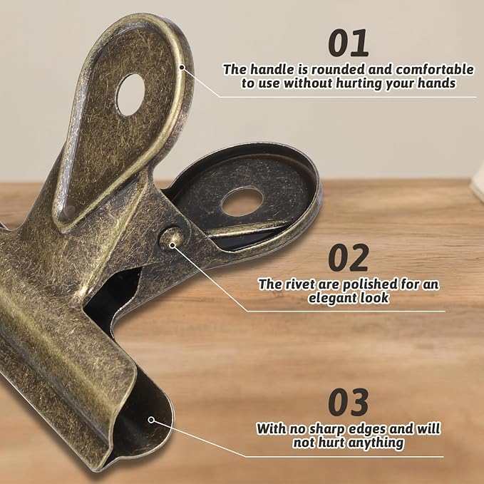 4PCS Bulldog Clips Brass Bulldog Clips Multi-Purpose Binder Food Bag Clamps Big - Image 3