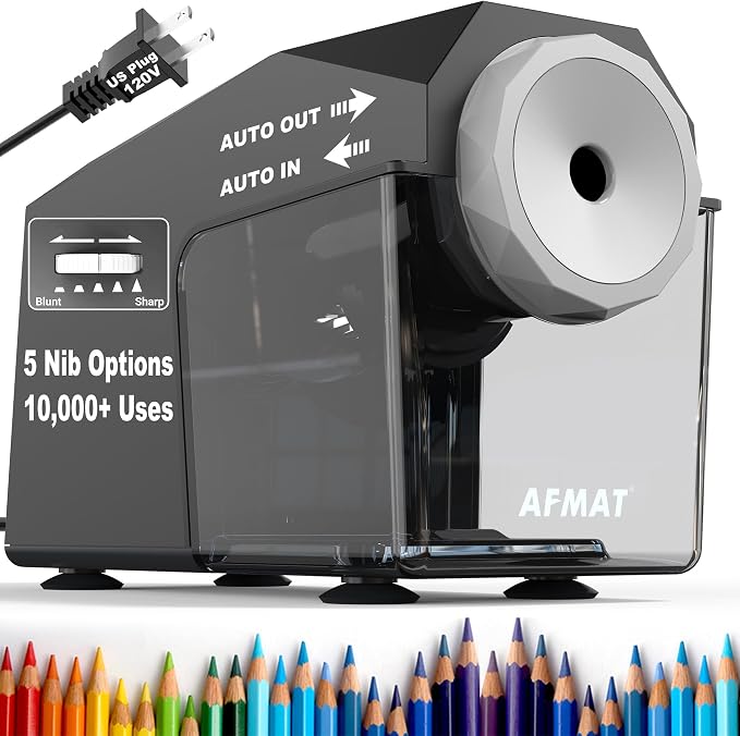 AFMAT Electric Pencil Sharpener, Fast & Hands-Free, 10K+ Uses, 5 Nibs, Fully by AFMAT