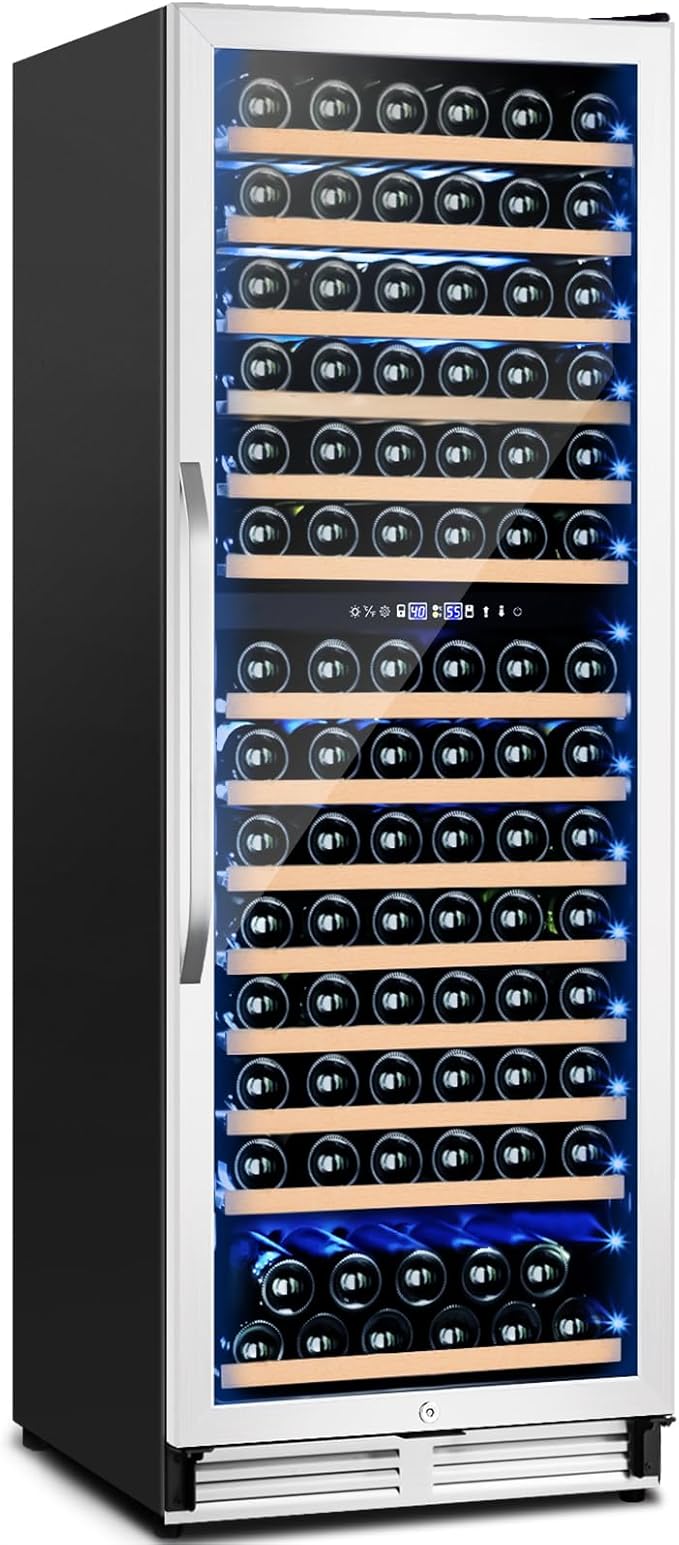 180 Bottles Wine Fridge 24 Inch Dual Zone Wine Cooler Refrigerator Freestanding Wine Refrigerator with Glass Door and Safety Lock, Large Wine Cellar for Home, Office, Kitchen-DeskLoop Office