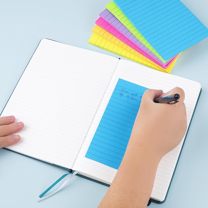 Lined Sticky Notes 4X6 in Bright Ruled Stickies Colorful Super Sticking Power - Image 5