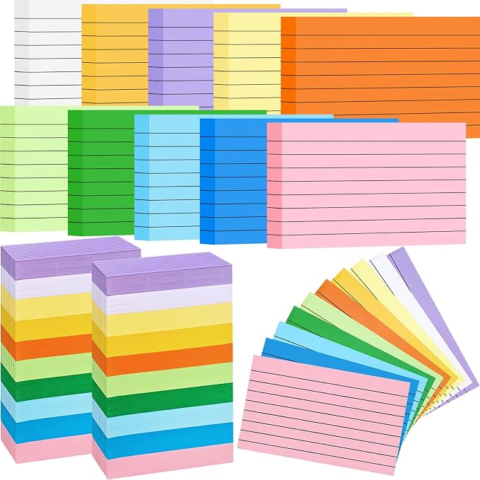 2000 Count Colored Index Cards 3x5, Lined Note Cards, Study Cards, Flash Cards by Beieverluck