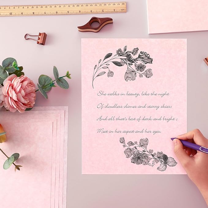 Epakh 200 Sheets Old Age Parchment Paper 8.5 x 11 Inch Standard Letter Vintage Colored Old Parchment Semblance Double Side Printing Paper(Light Pink)-DeskLoop Office