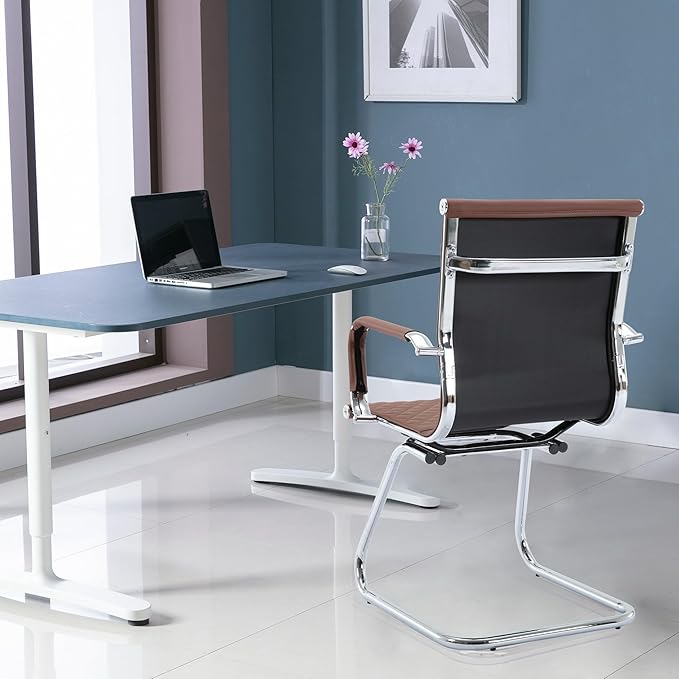 Office Guest Chairs - Reception & Waiting Room Set of 6 with Mid Back, Modern PU Leather Desk Chairs-DeskLoop Office