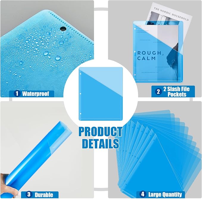 Seajan 100 Pcs Pocket Folders for 3 Ring Binder Clear Plastic Folders Sleeves - Image 2