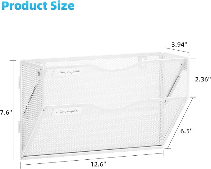 Marbrasse Wall File Holder 2-Tier Hanging Wall File Organizer, Mesh Mail Holder - Image 4