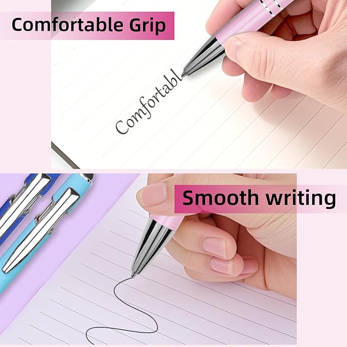 Ballpoint Pen Metal Soft Stylus Pen for Touch Screens，Retractable Tactile Turn Pen，Bulk Pens for Gifts Office Essentials，Medium Point，Black Ink (10 Bright Color)