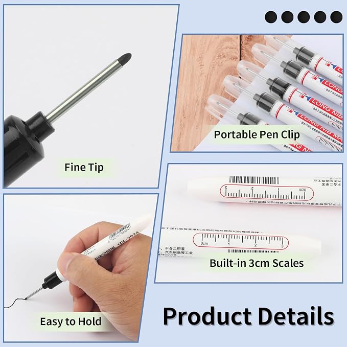 15 Pcs Long Nib Marker, 20 mm Long Head Deep Hole Marker Pens, Fine Nose Tip - Image 4